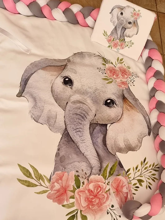 Pink Flower Elephant cot linen