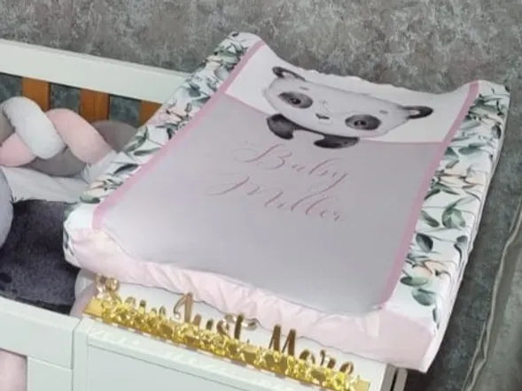Baby Pink and Peony Panda Changing Mat - Sew Just More