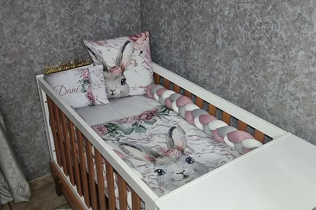 Peony grey and pink Marble bunny cot linen