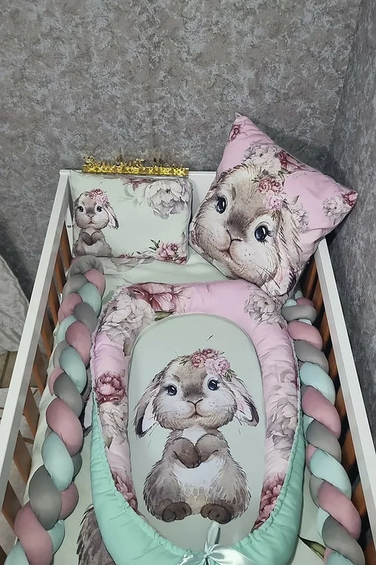 Mint Peony Bunny Baby Nest - Sew Just More
