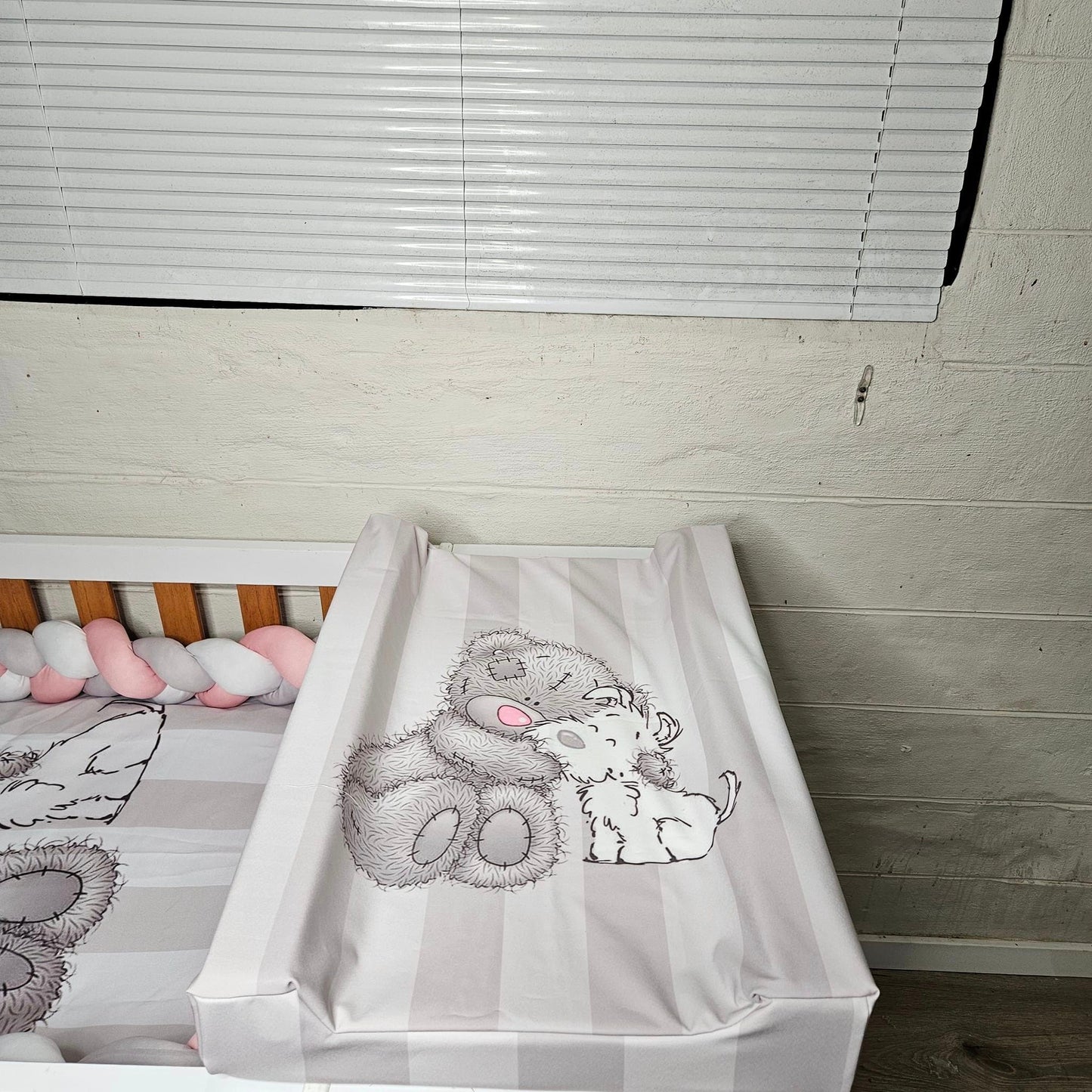 Pink Nose Grey strips Tatty Teddy cot linen