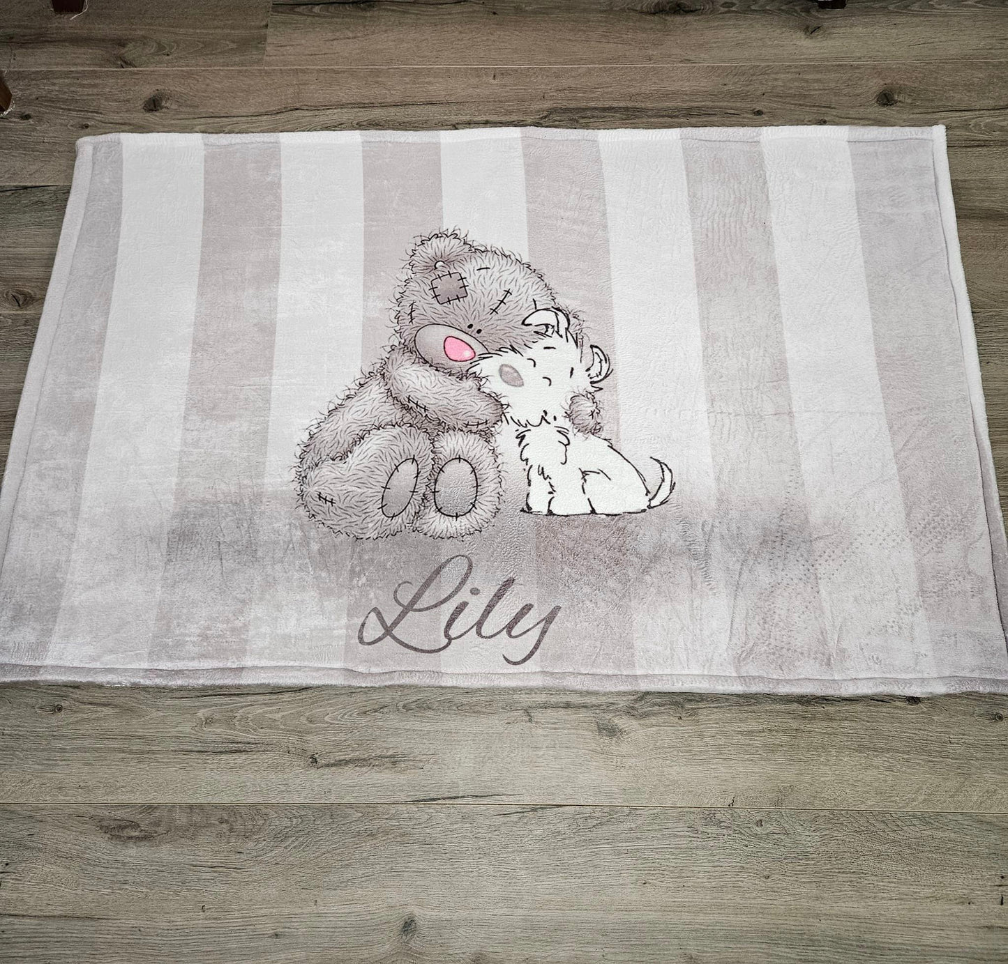 Pink Nose Grey strips Tatty Teddy cot linen