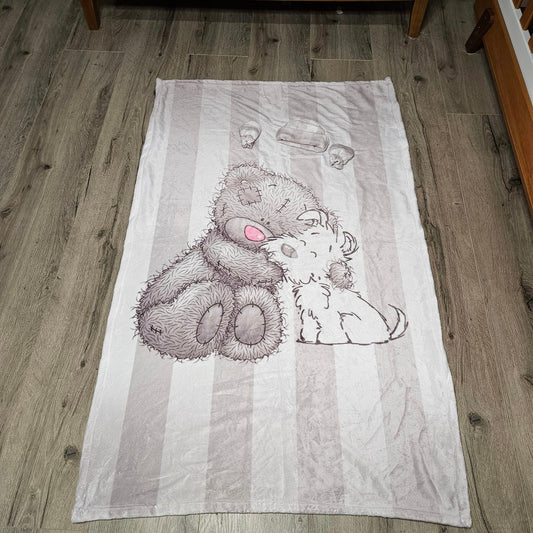 Pink Nose Grey strips Tatty Teddy Fleece Blanket