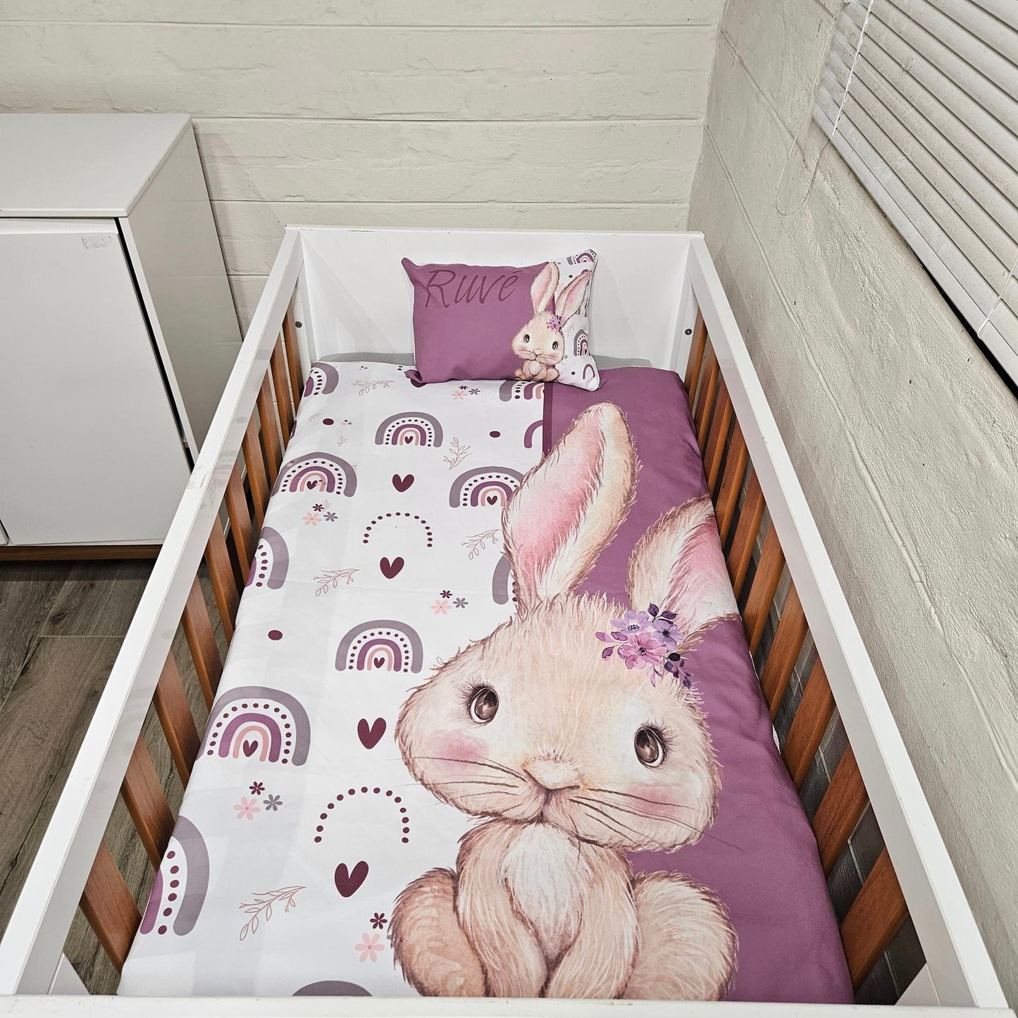 Purple boho bunny cot linen