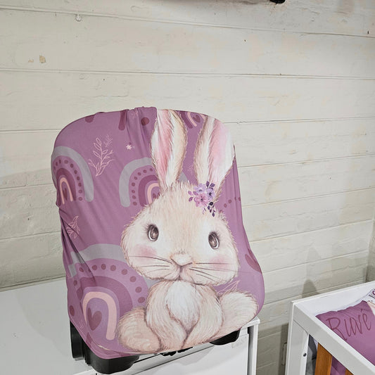 Purple Boho Rainbow Bunny  car seat cover