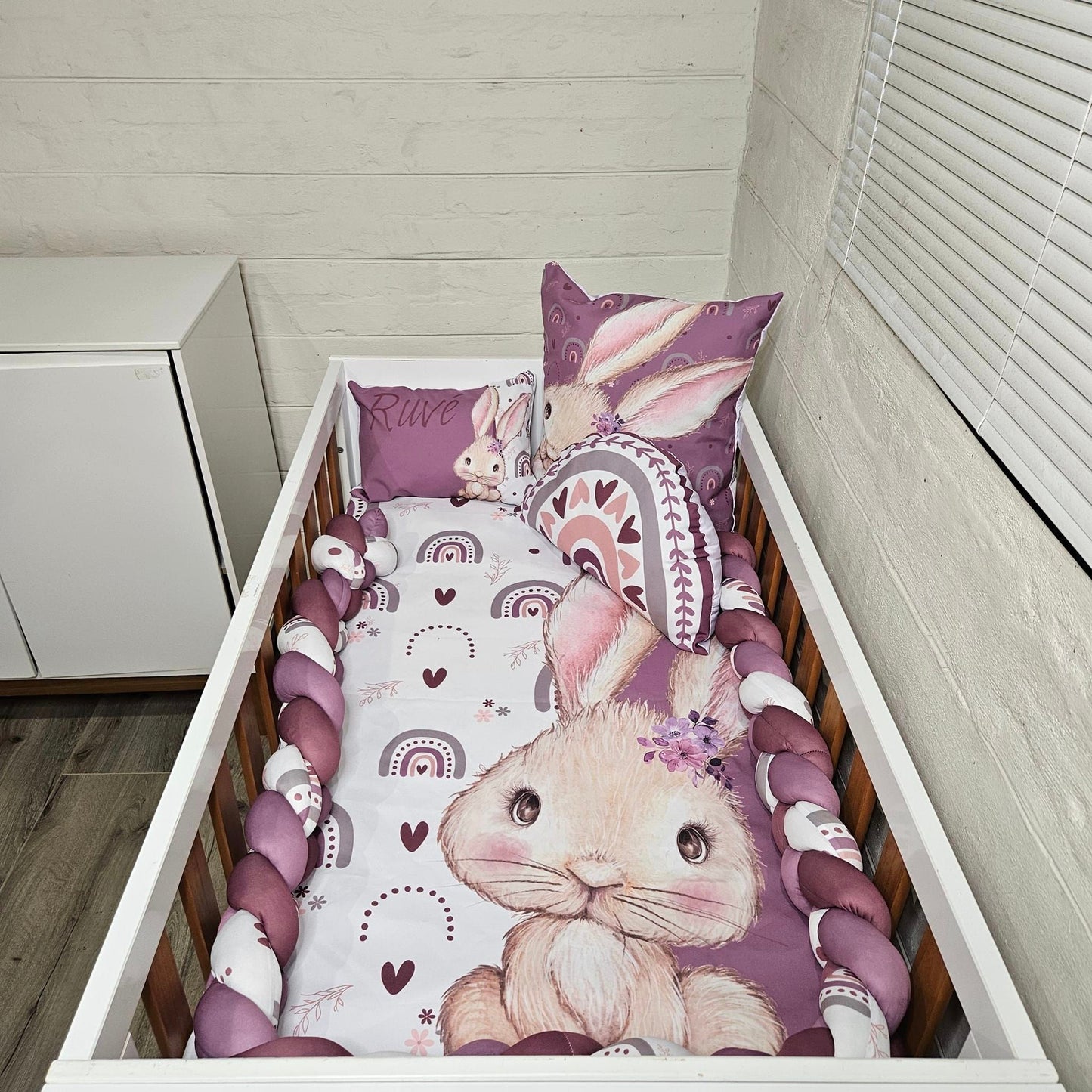 Purple boho bunny cot linen