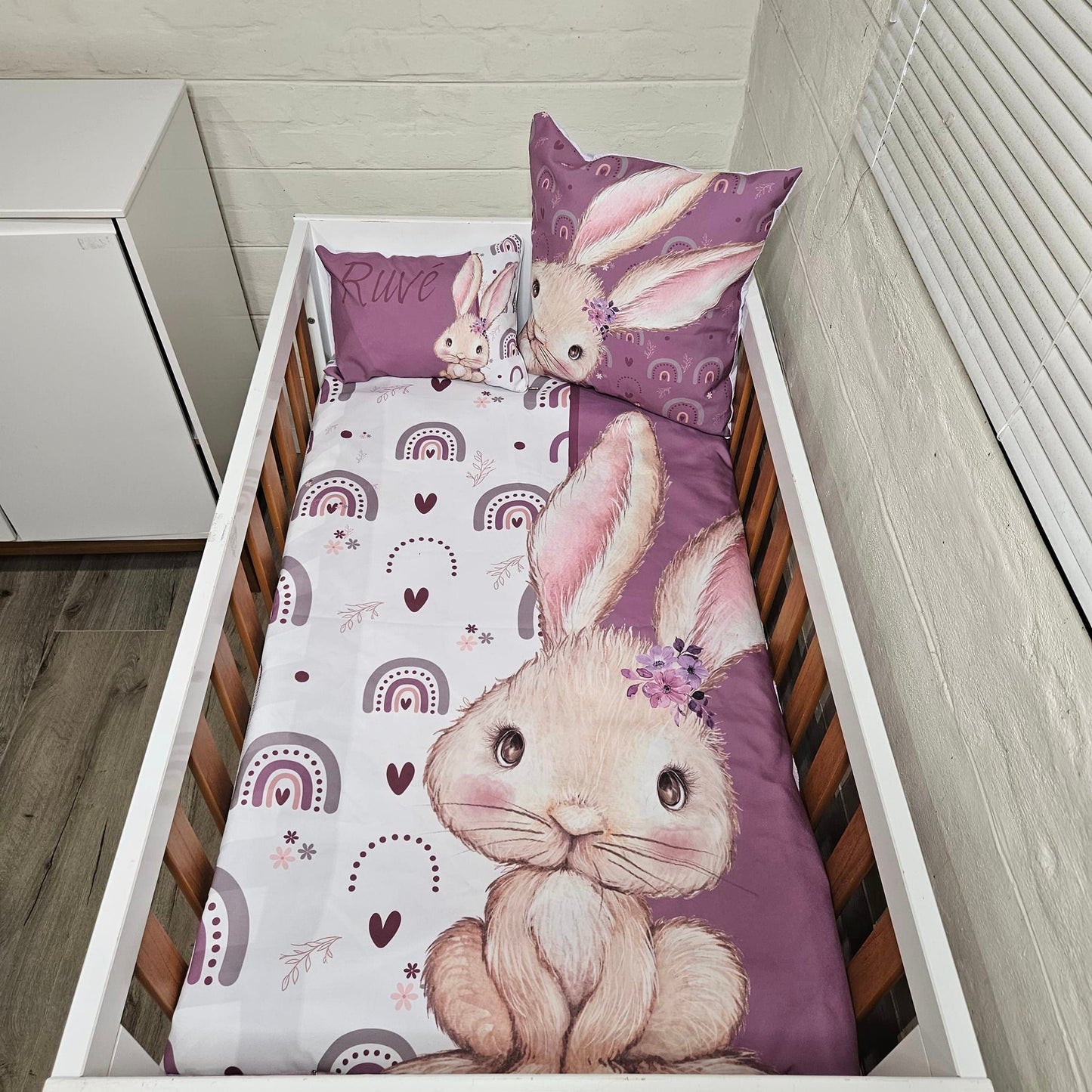 Purple boho bunny cot linen