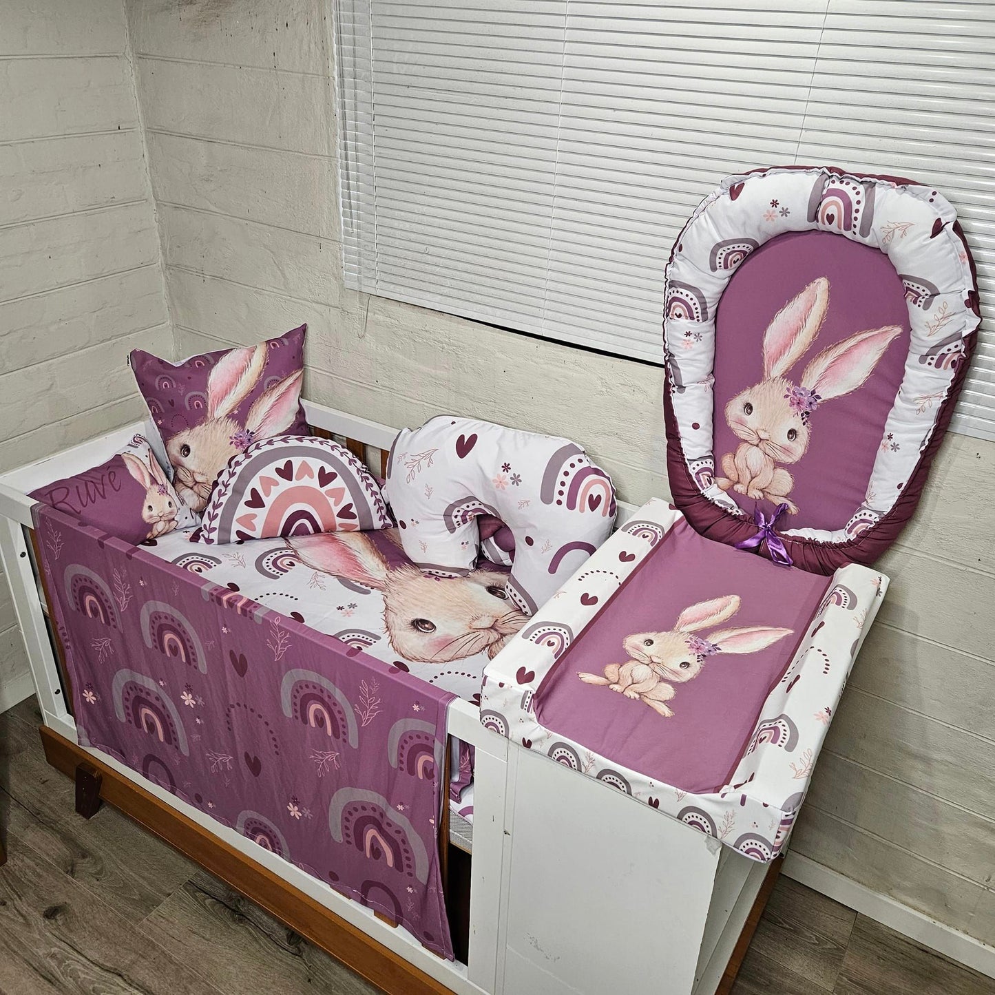 Purple boho bunny cot linen