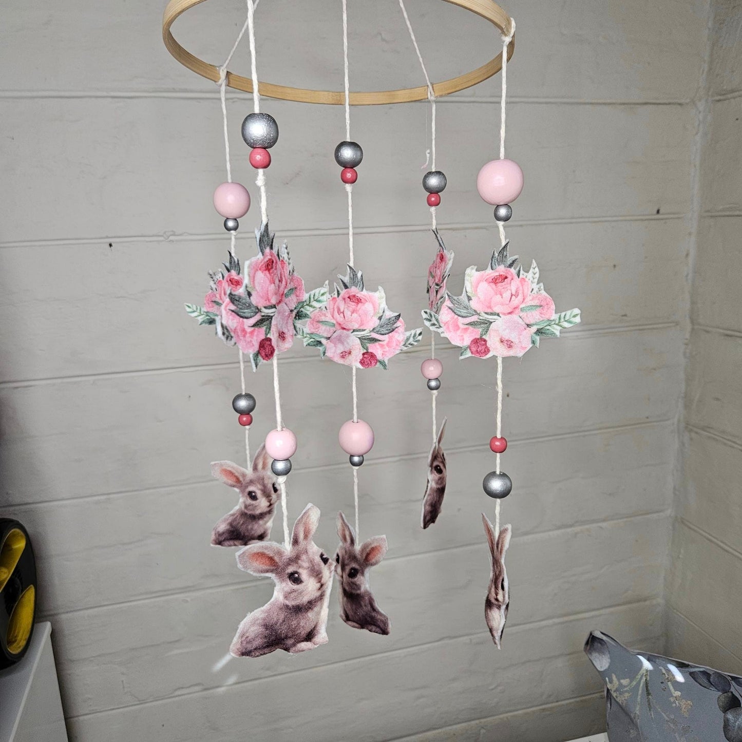 Eucalyptus Peony Bunny cot mobile