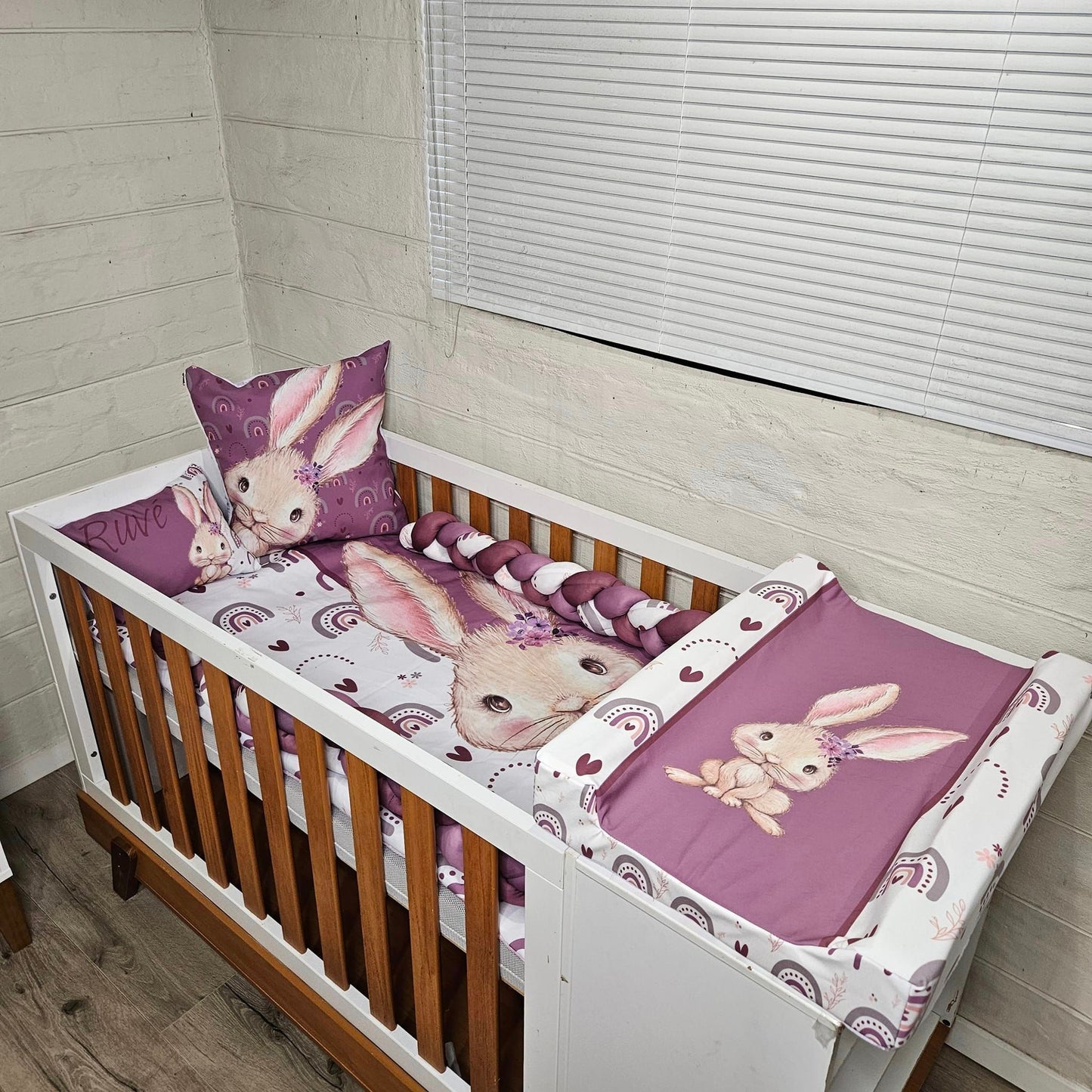 Purple boho bunny cot linen