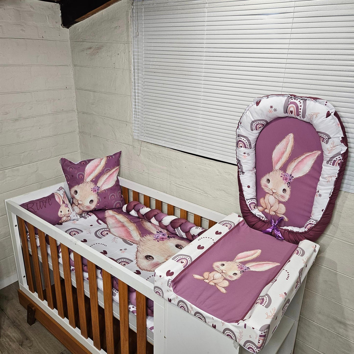 Purple boho bunny cot linen