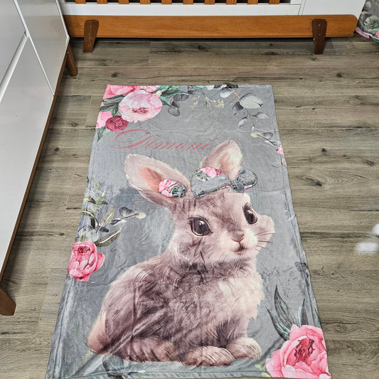 Eucalyptus Peony Bunny Fleece blanket