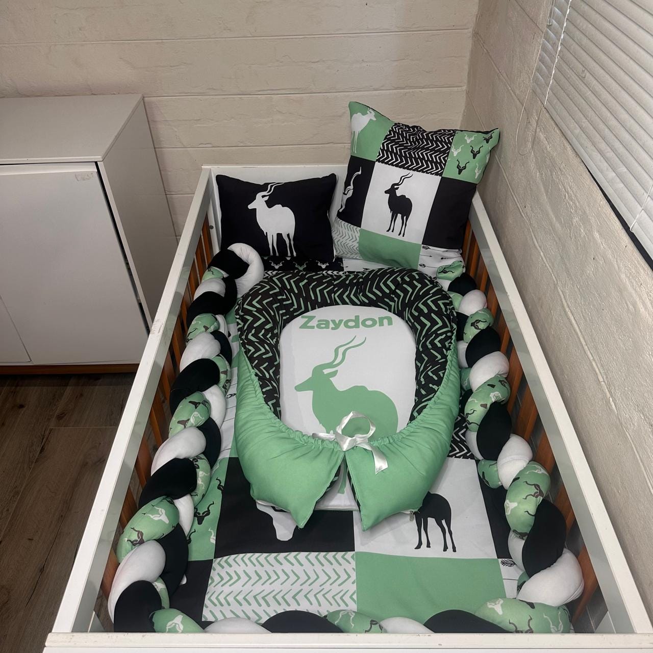 Mint and Black Kudu Baby nest