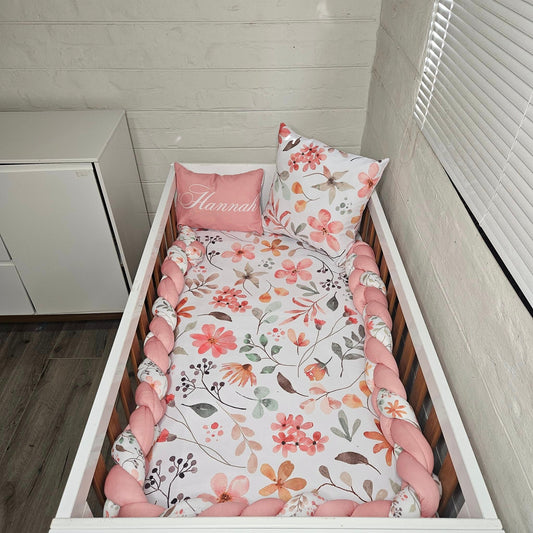 Boho Pink Floral cot linen Set