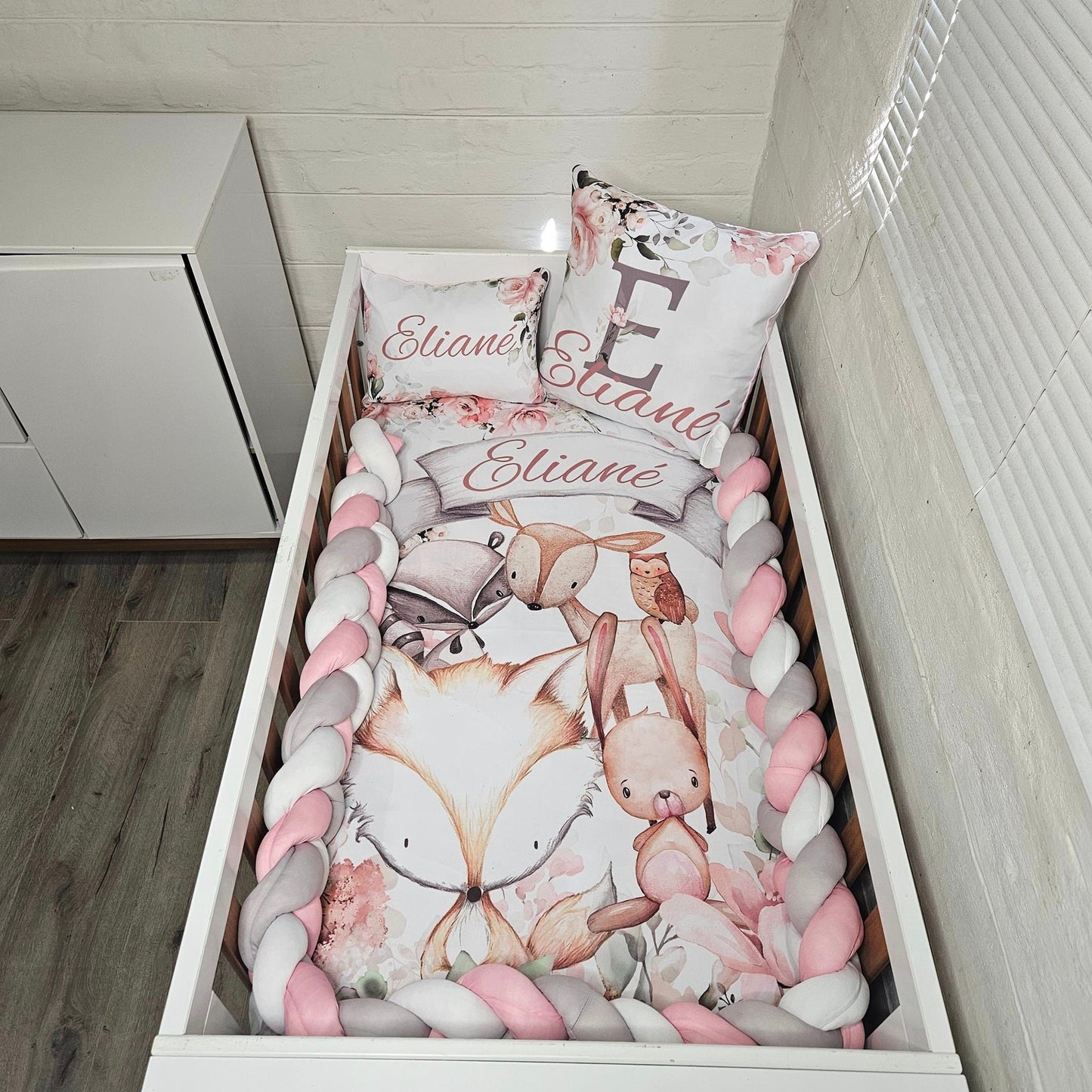 Soft Pink Boho Woodlands cot linen