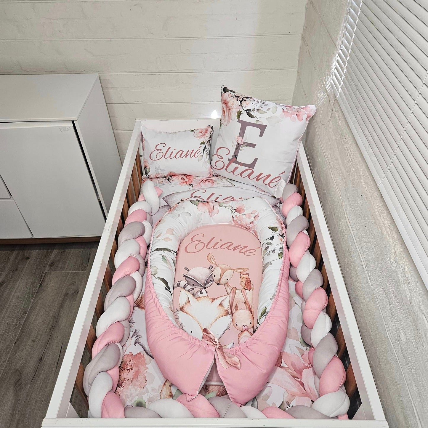 Soft Pink Boho Woodlands cot linen