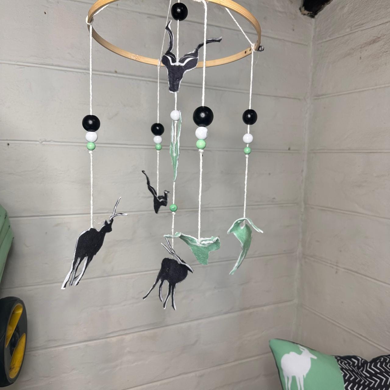 Mint and Black Kudu Cot Mobile