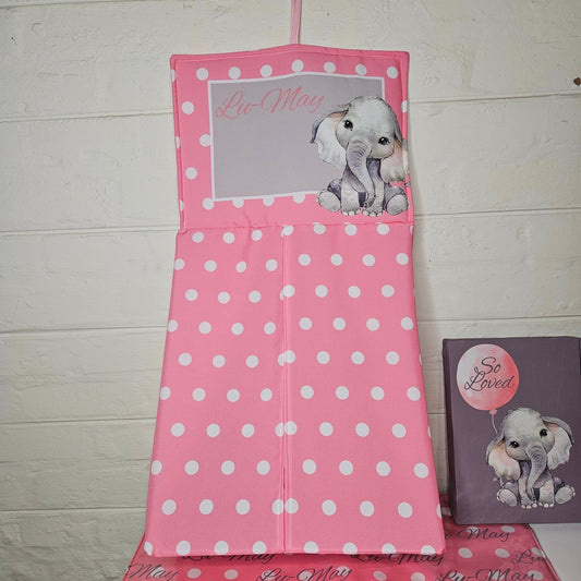 Pink Polka and Grey Ellie Hanging diaper bag