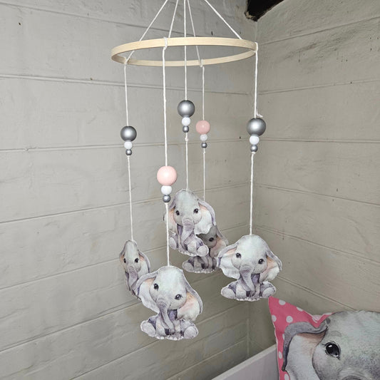 Pink Polka and Grey Ellie cot mobile