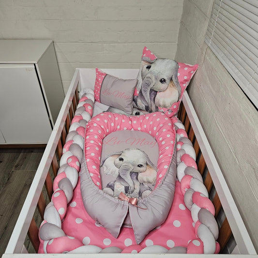 Pink Polka and Grey Ellie Baby Nest