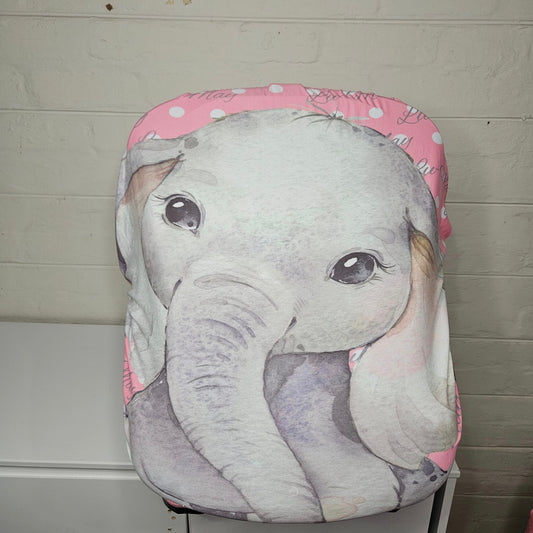 Pink Polka and Grey Ellie  car seat cover