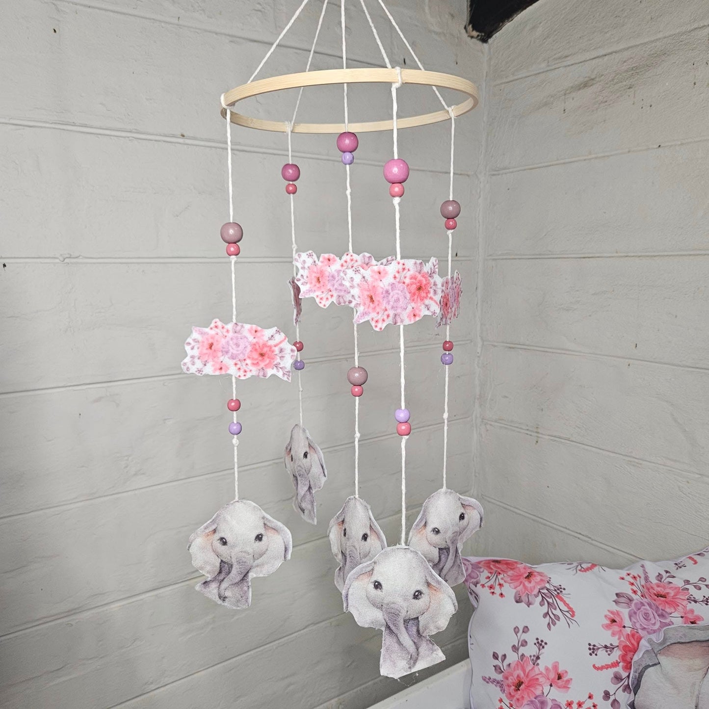 Pink and Purple Floral Ellie cot mobile