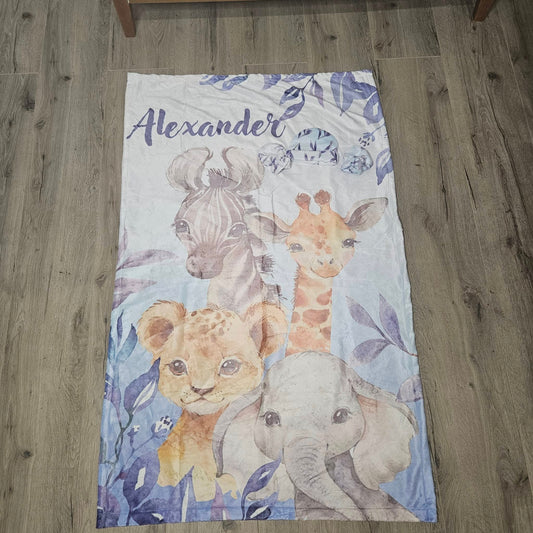 Blue Leafy Safari Fleece Blanket