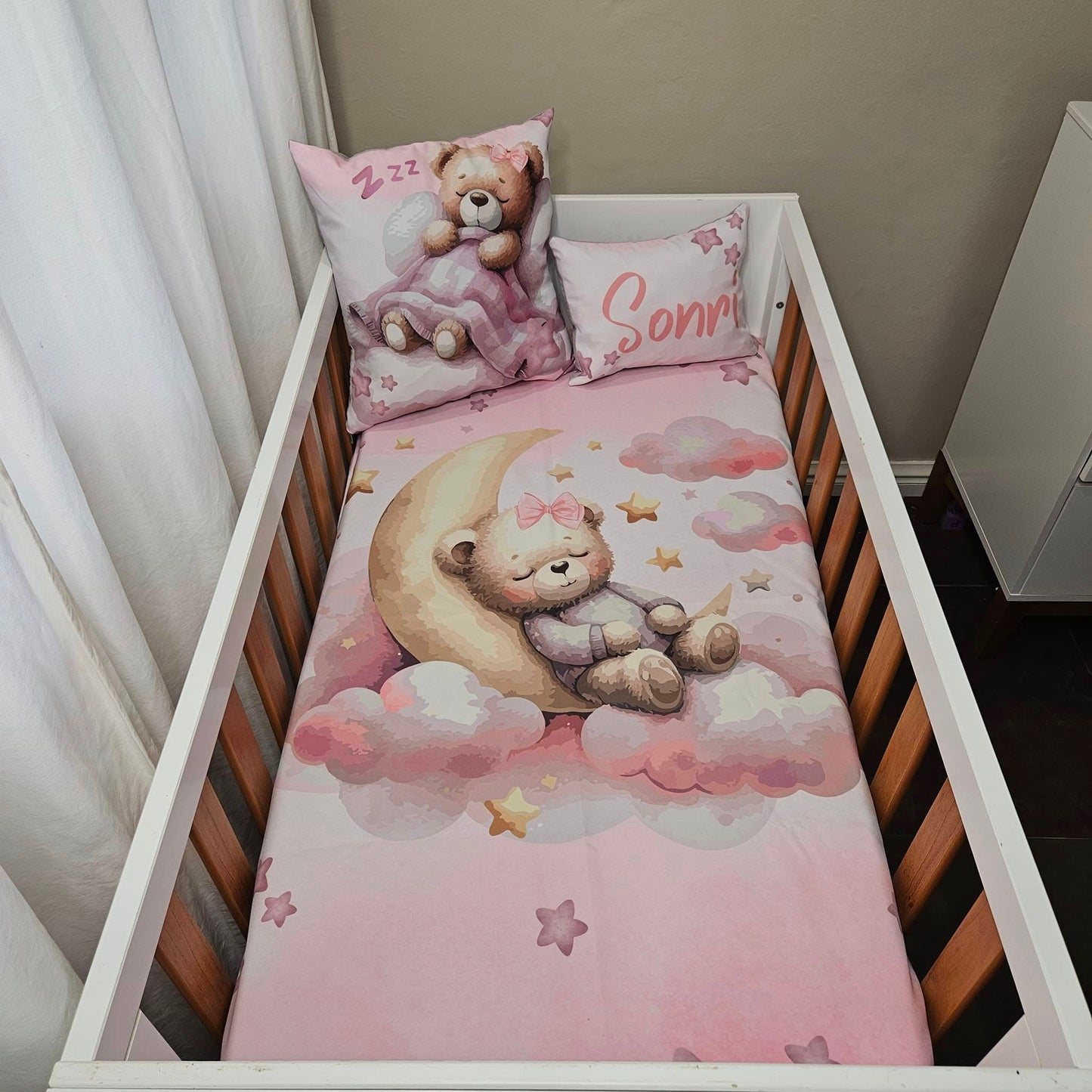 Twinkle Twinkle Dreamy Teddy (Pink) cot linen