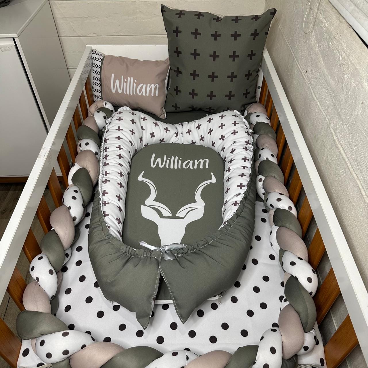 Kruger Kudu Olive green cot linen