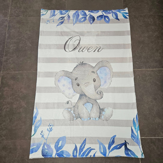 Owen the cute Baby Blue Ellie Fleece Blanket