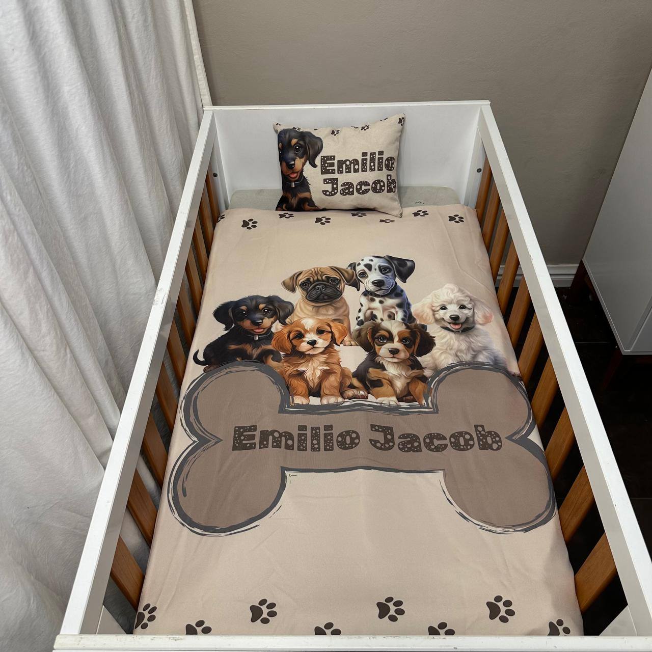 The real Pawsum Patrol cot linen