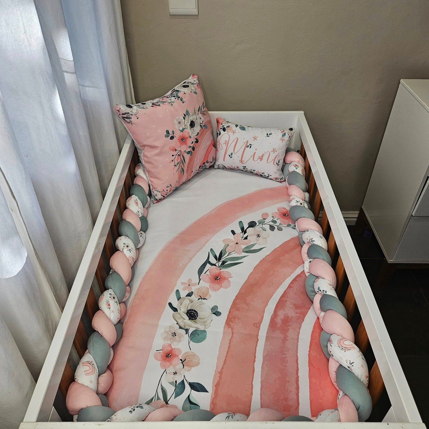 Pastel Boho Floral Rainbow cot linen