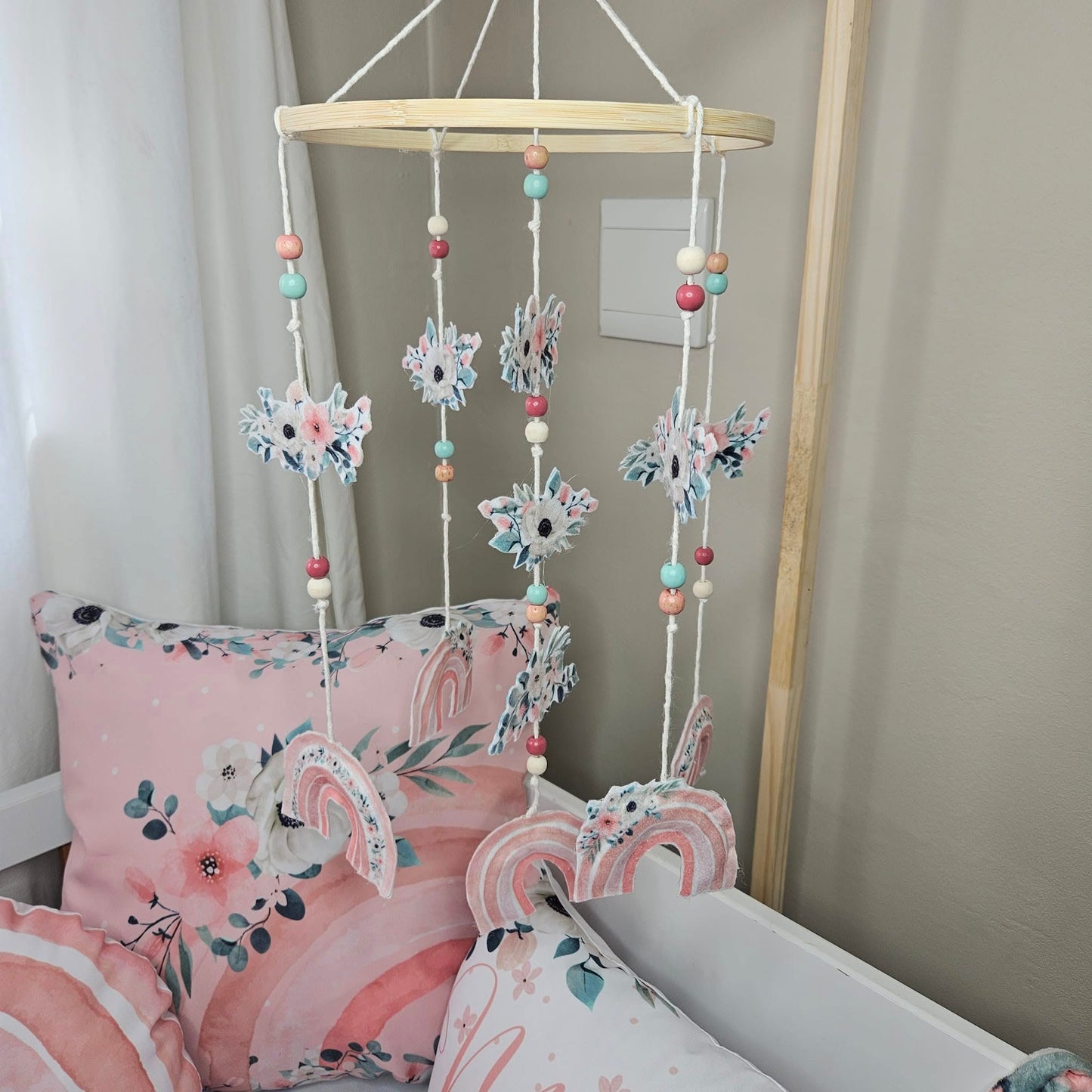 Pastel Boho Floral Rainbow cot mobile