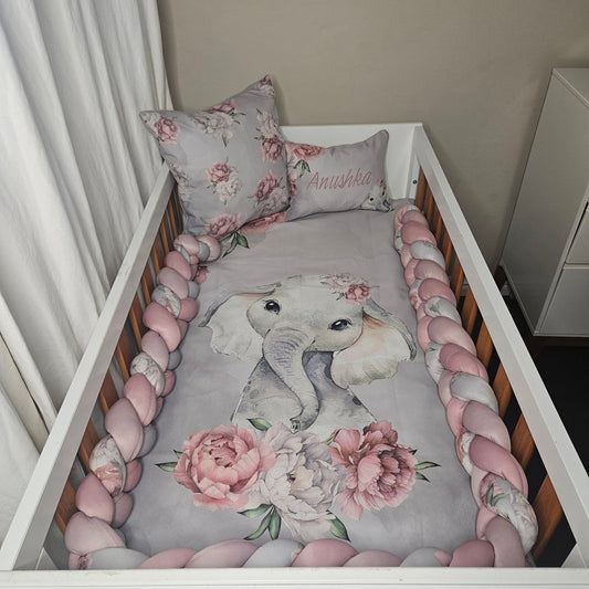 Grey Peony Floral Ellie  cot linen