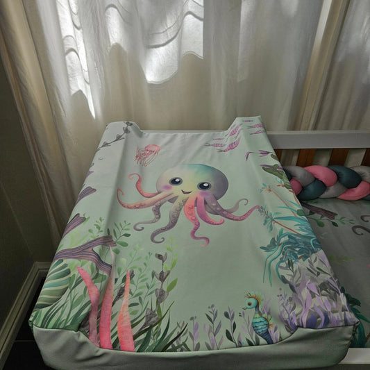 Mint and Turquoise Octopus waterproof changing mat