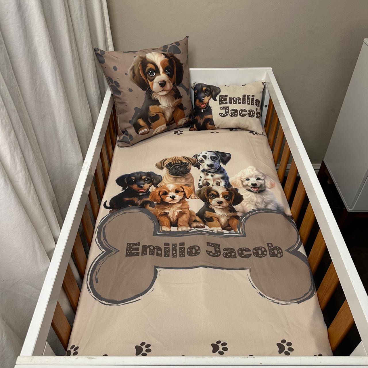 The real Pawsum Patrol cot linen