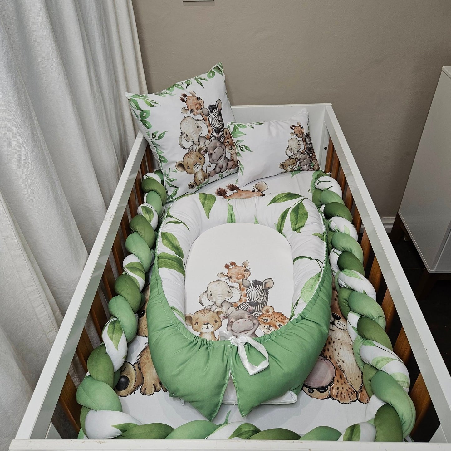 Leafy Green Cute Safari  cot linen