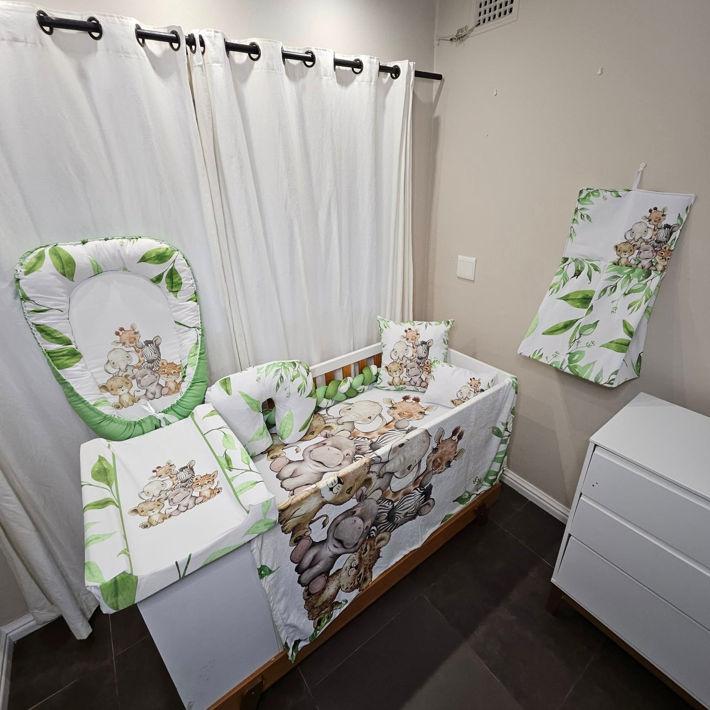 Leafy Green Cute Safari  cot linen