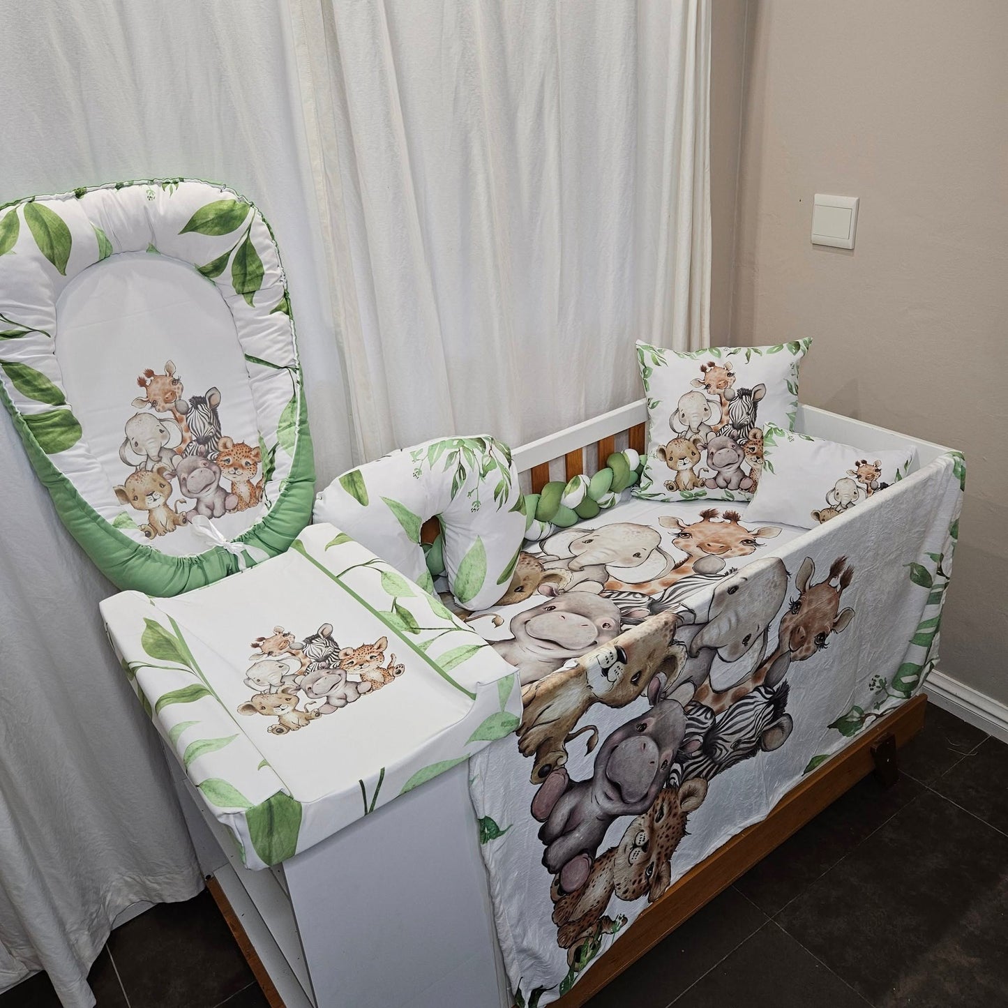 Leafy Green Cute Safari  cot linen