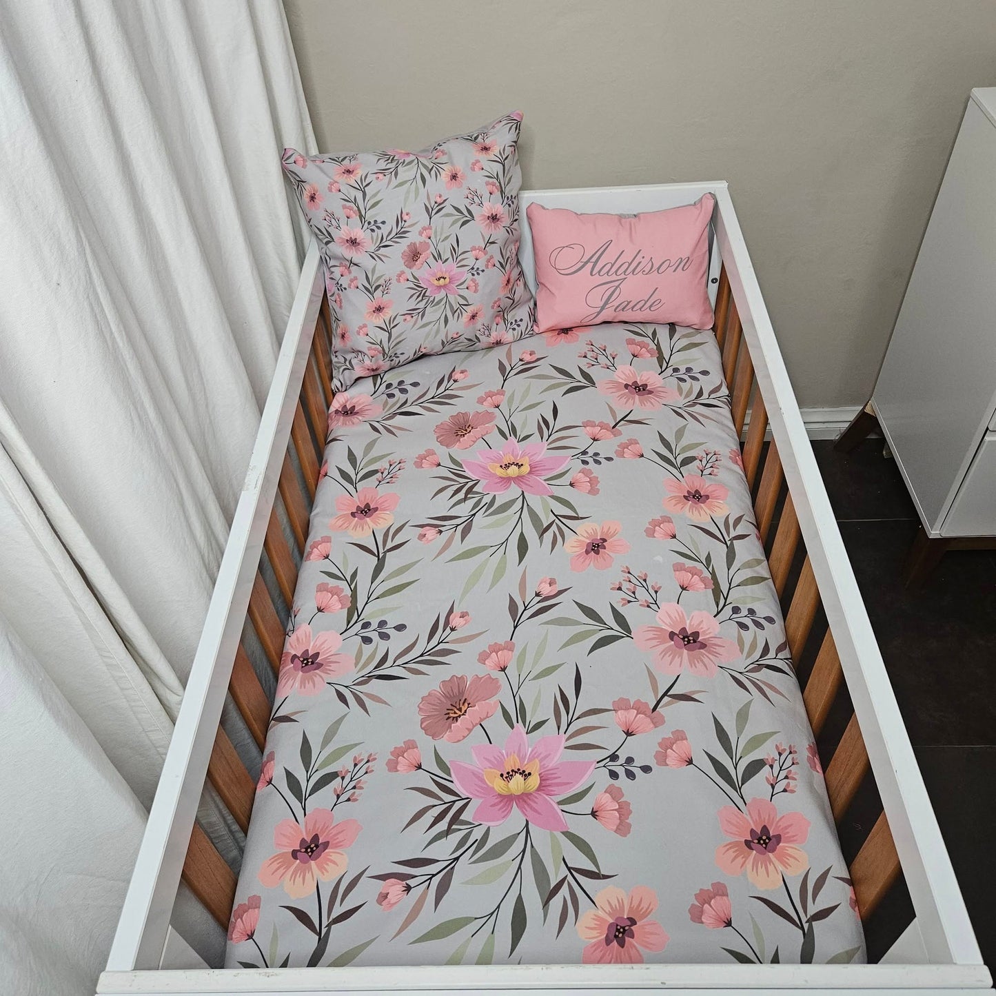 Sophisticated Soft Pink Floral 2 cot linen