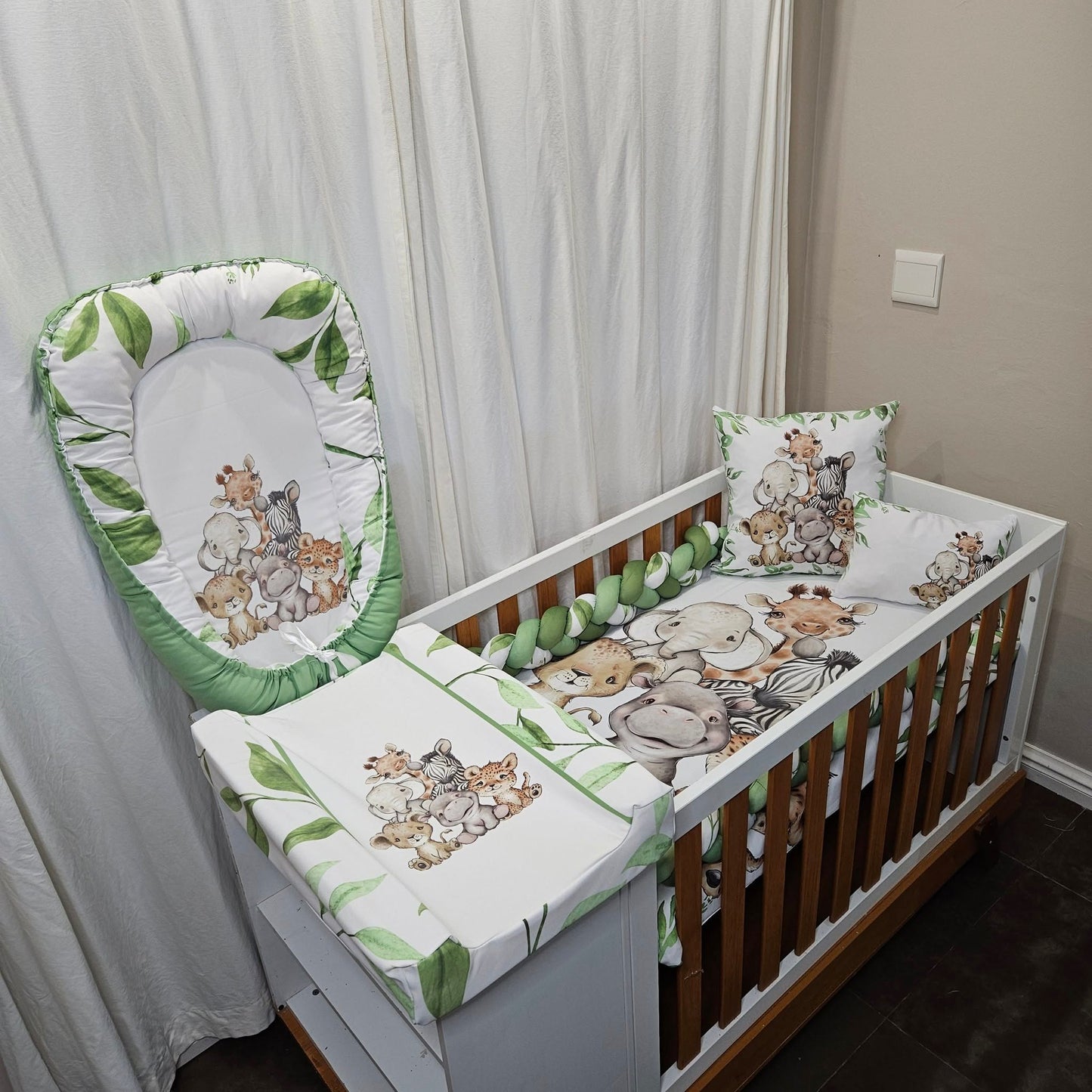 Leafy Green Cute Safari  cot linen