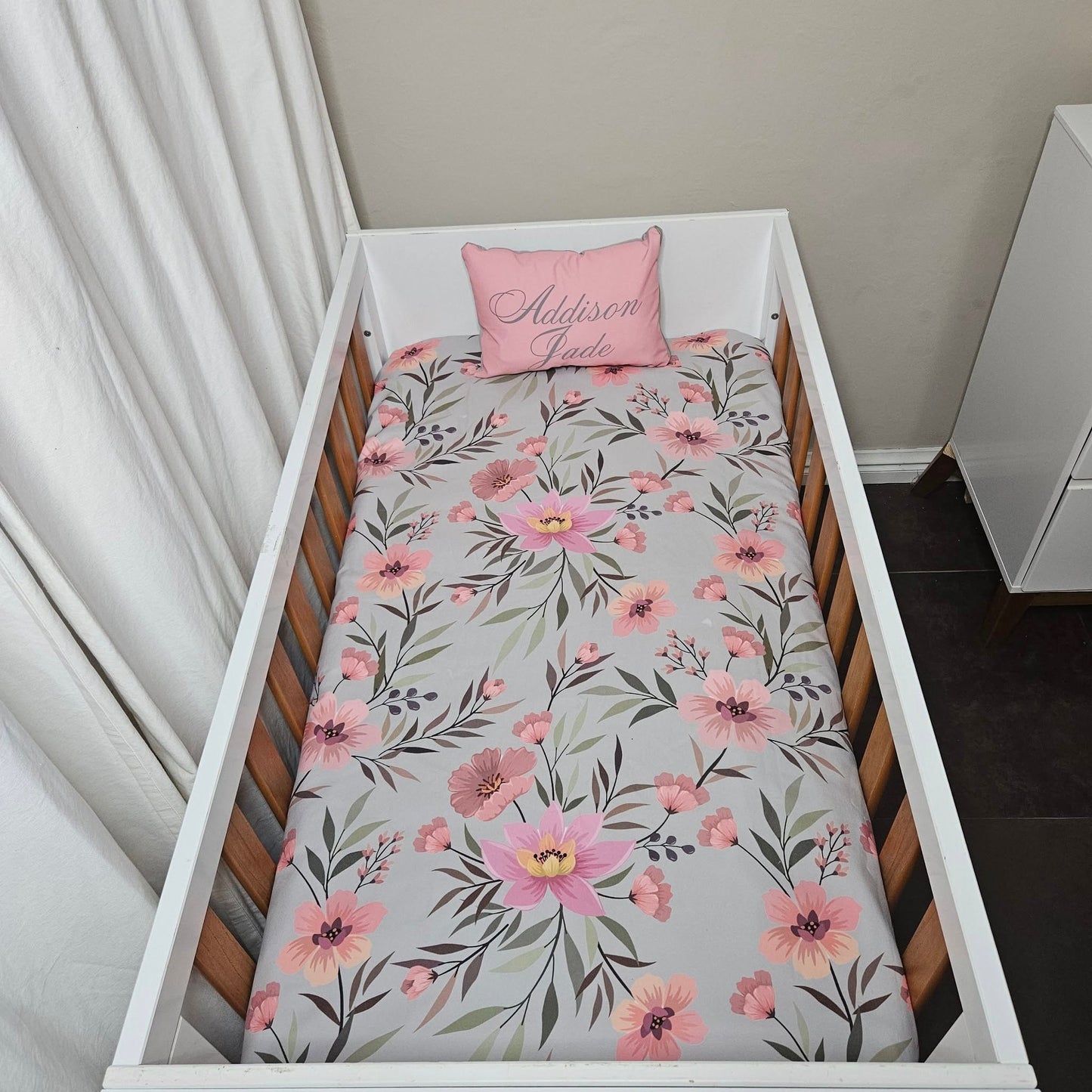 Sophisticated Soft Pink Floral 2 cot linen