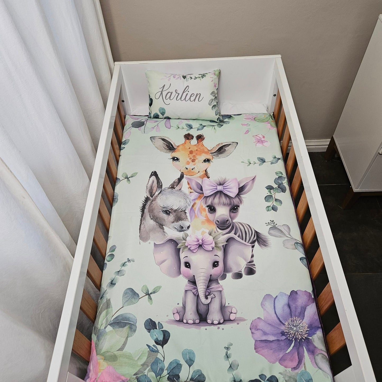 Mint and Lavender Safari  cot linen