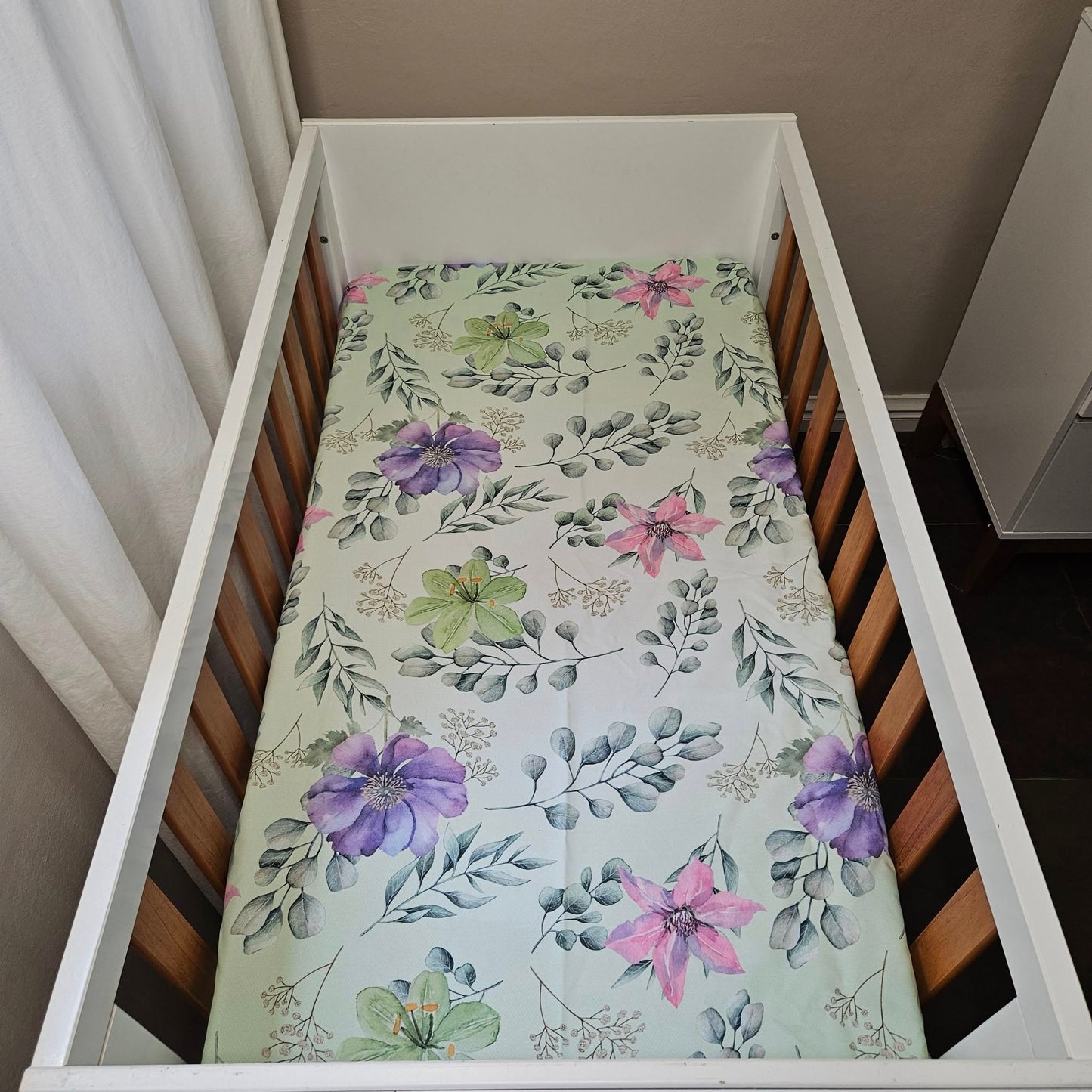 Mint and Lavender Safari cot linen