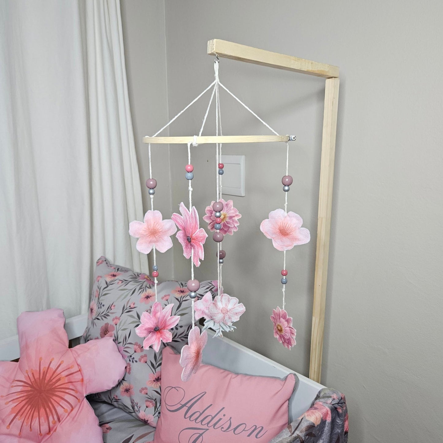 Sophisticated Soft Pink Floral cot mobile