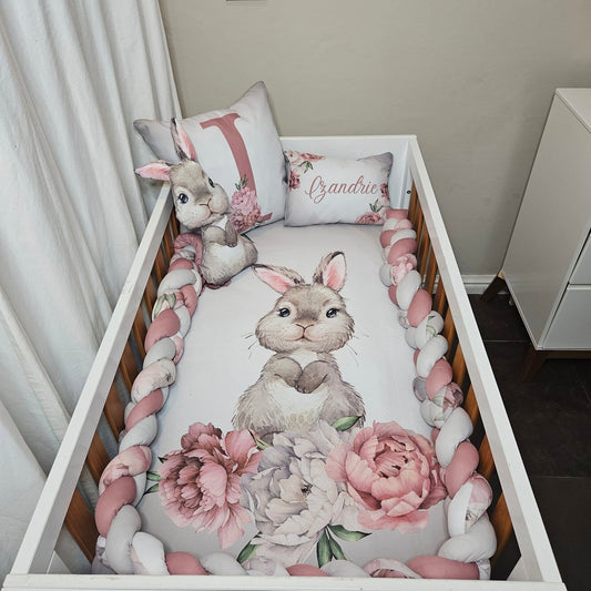 Silver Peony Bunny cot linen