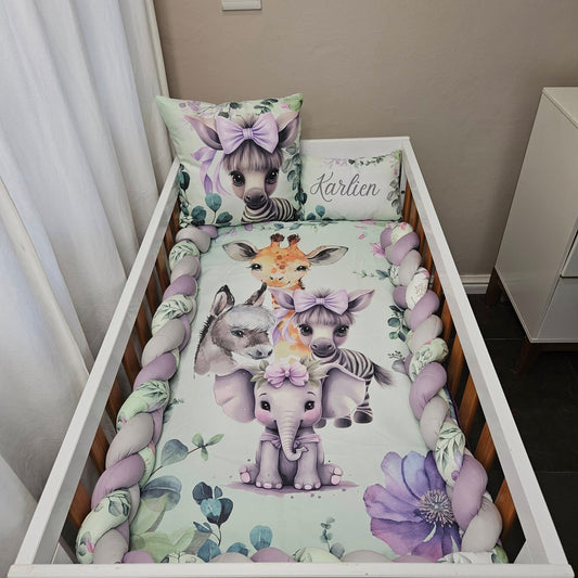 Mint and Lavender Safari  cot linen