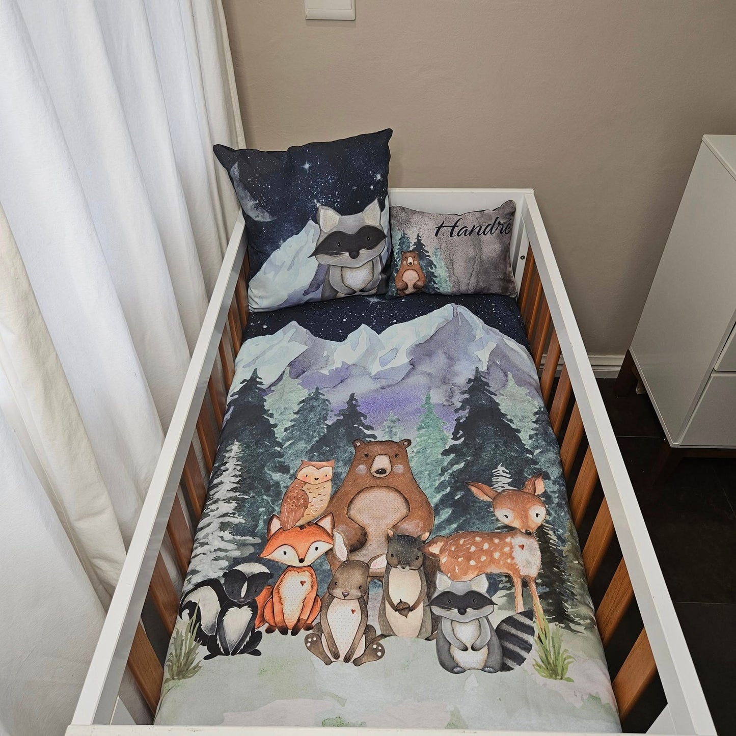 Navy Starry Sky Woodlands  cot linen