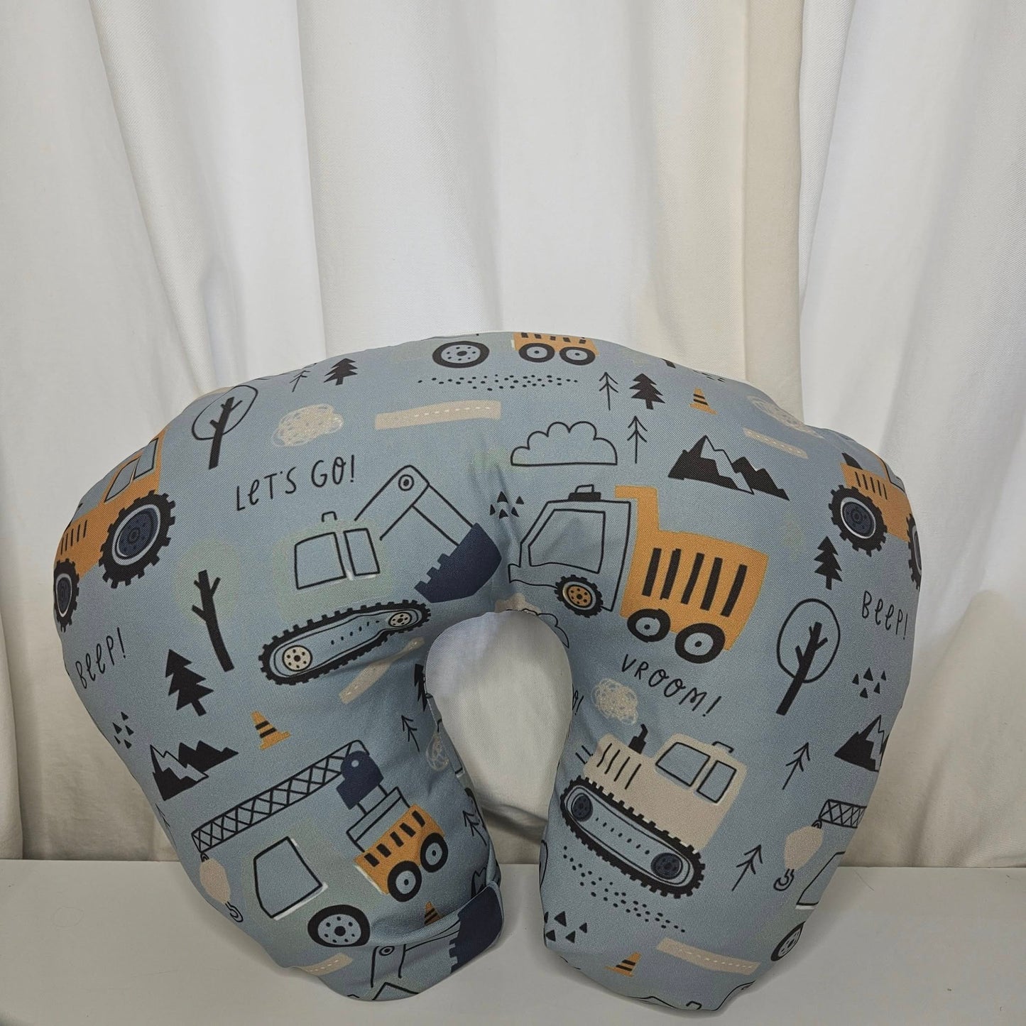 Baby Blue and Mustard Construction nursing pillow