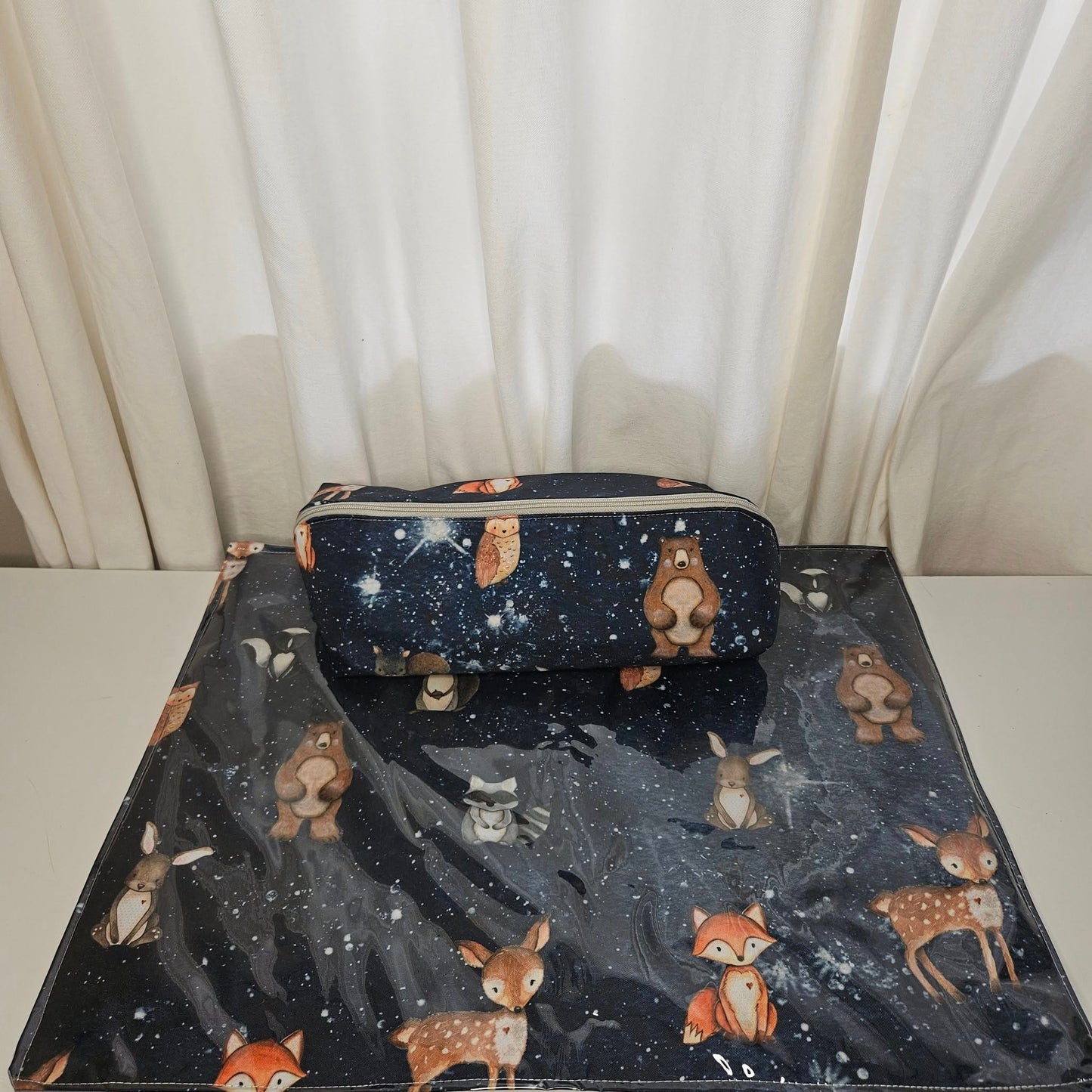 Navy Starry Sky Woodlands  cot linen